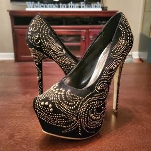 Alba Black and Gold Heels Size 8